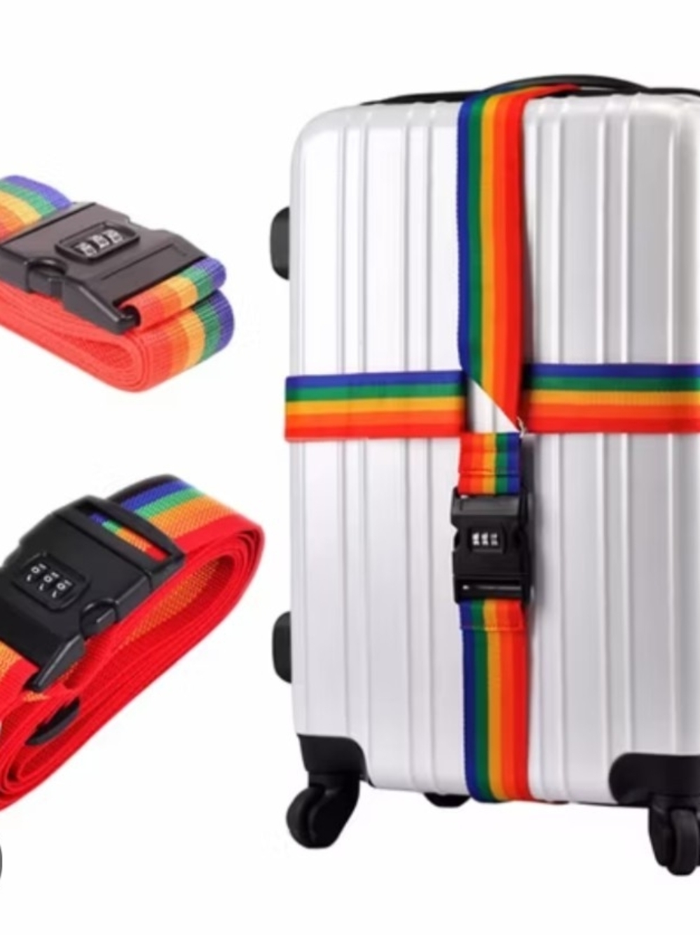Adjustable Rainbow Luggage Strap with Combination Lock